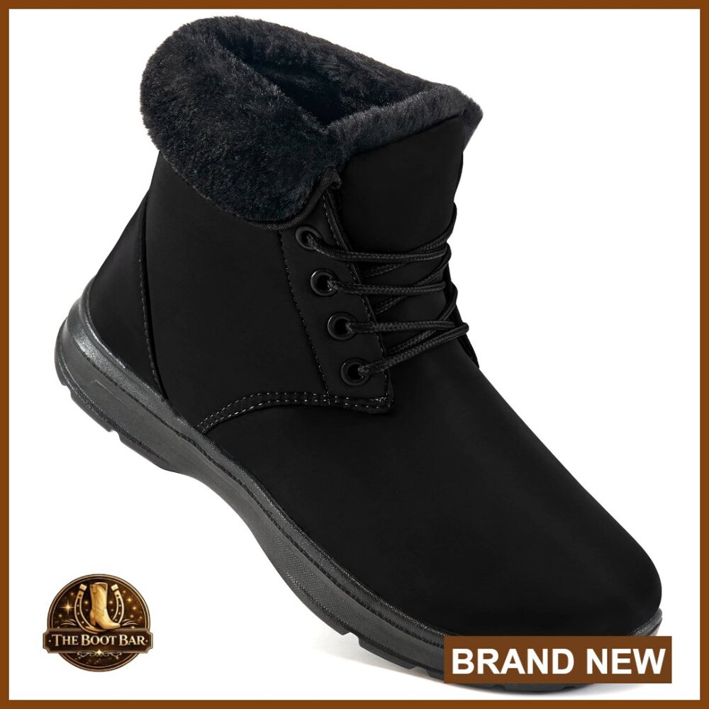 Waterproof Oxford Cloth Snow Boots With Faux Fur Lining Lace Up Ankle Booties
